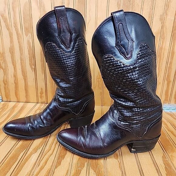 Handmade HTF Basket-Weave Leather El Dorado Western Cowboy Boots Men's 9D - Picture 6 of 12